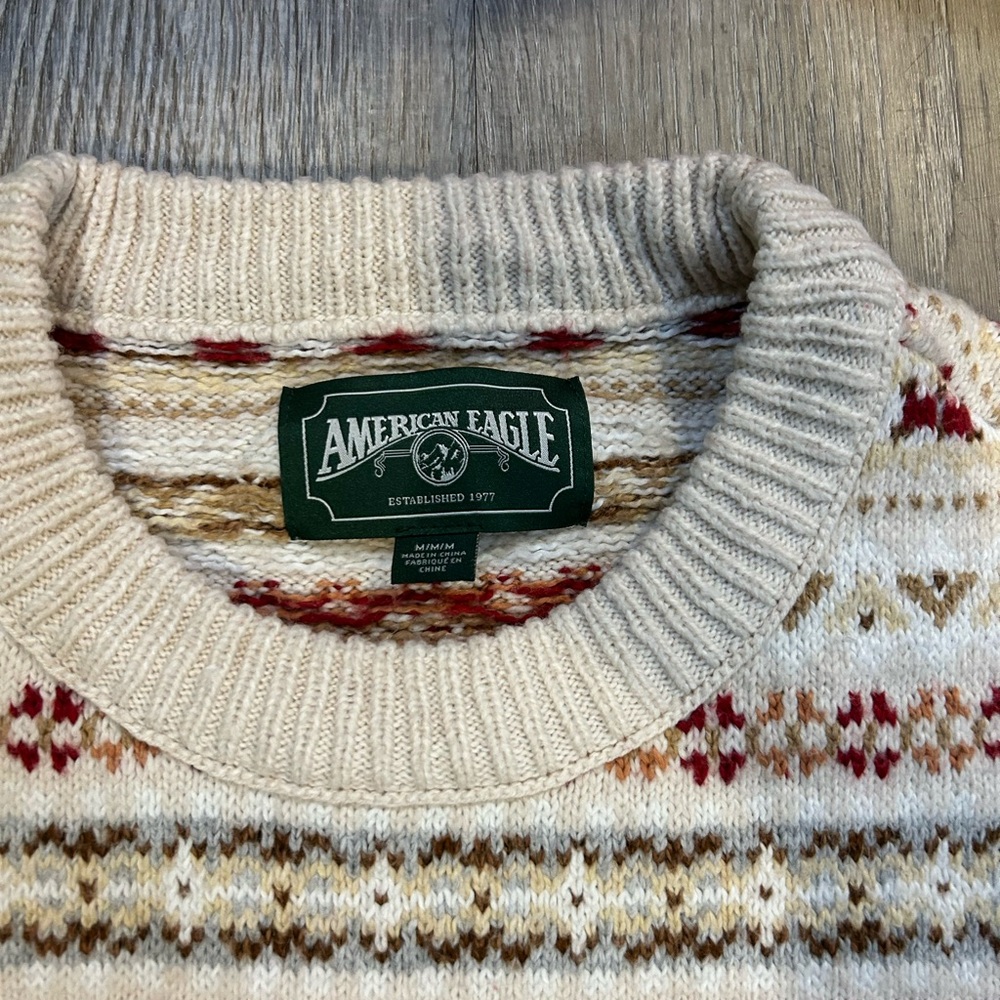 American Eagle Outfitters Cream and Red Patterned Women's Sweater size medium - Picture 2 of 8
